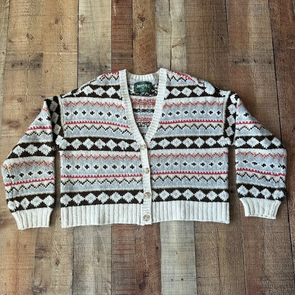 Vintage-Inspired American Eagle Knit Cardigan Sweater Nordic Pattern Button-Up - Picture 1 of 6